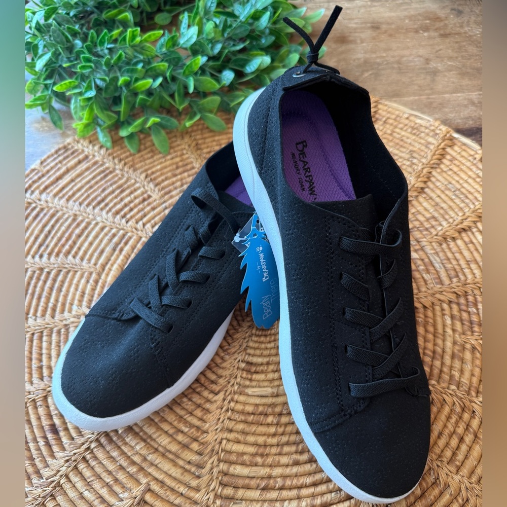 New BearPaw Black Memory Foam Slip On Faux Suede Sneakers
